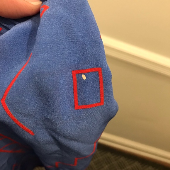 Dusen Dusen Silk Geometric Skirt XS blue red elastic waist full a line - Picture 10 of 10